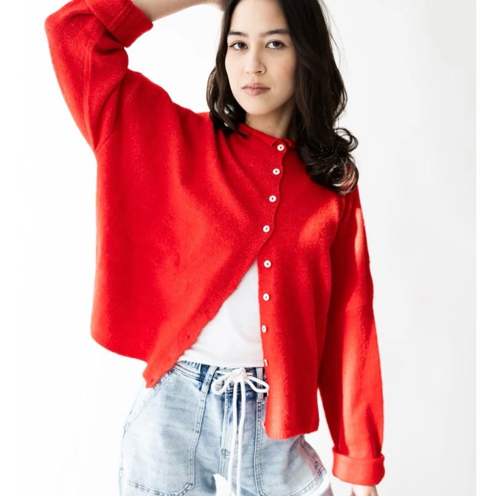 Red Button-Up Women's Sweater